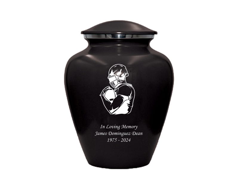 Football Urn, Football Lover's Cremation Urn, Customized Human Adult Funeral Urn For Sports Lovers, Personalization on Multiple Colors Black Style 1