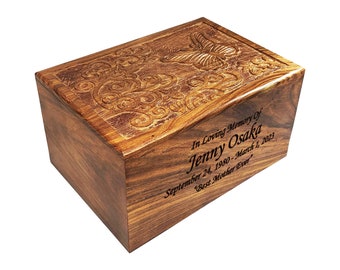 Butterfly Wooden Cremation Urn, Large Adult Size Funeral Urn for Human Ashes, With Personalization