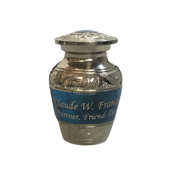 Blue Blue Keepsake Cremation Urn, Funeral Tokens, Ash Urns with Personalized Engraving - Small Size