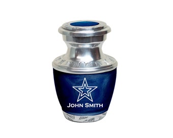 Texas Star Customized Keepsake Brass Blue Funeral Cremation Urn with Personalization and Velvet Box- Small Size