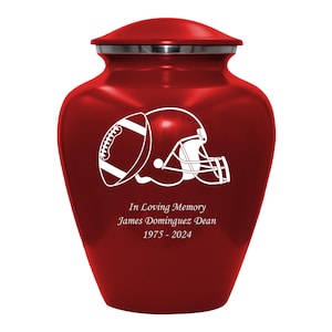 Football Urn, Football Lover's Cremation Urn, Customized Human Adult Funeral Urn For Sports Lovers, Personalization on Multiple Colors Red Style 2