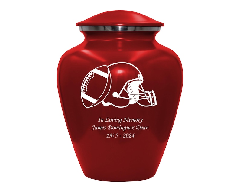 Football Urn, Football Lover's Cremation Urn, Customized Human Adult Funeral Urn For Sports Lovers, Personalization on Multiple Colors Red Style 2