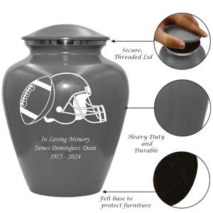 Football Urn, Football Lover's Cremation Urn, Customized Human Adult Funeral Urn For Sports Lovers, Personalization on Multiple Colors Gray Style 2