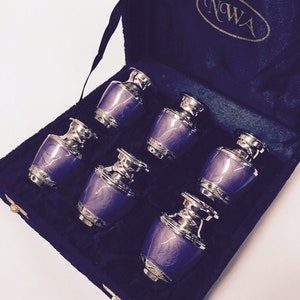 Purple Funeral Tokens, Set of Six Lilac and Silver Keepsake Urns