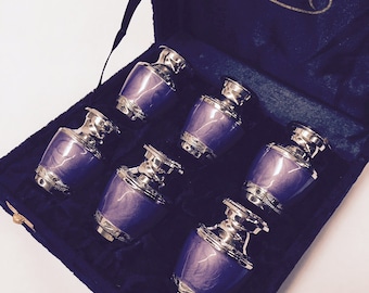 Purple Funeral Tokens, Set of Six Lilac and Silver Keepsake Urns