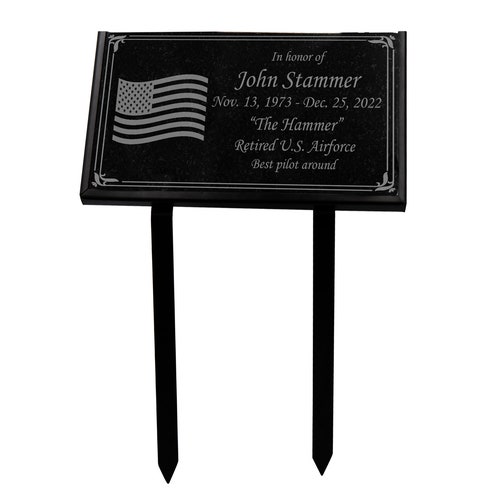 Veterans Memorial Plaque, Sturdy Granite Grave Marker, 6" x 12" Memorial Stone Cemetery Plaque Holder, Solider Patriotic Flag Memorial Stake