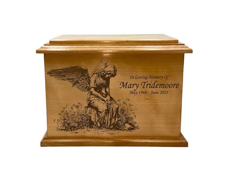 Urn Inscription Examples Grieving Angel Cremation Urn With Personalization, Adult Size Wooden ...