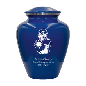 Football Urn, Football Lover's Cremation Urn, Customized Human Adult Funeral Urn For Sports Lovers, Personalization on Multiple Colors Blue Style 1