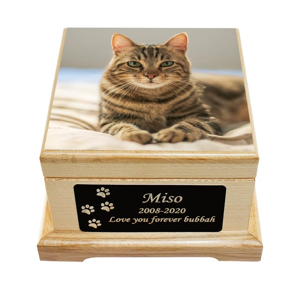 Memorial Pet Urn, Wooden Cat Cremation Urn with Custom Engraving