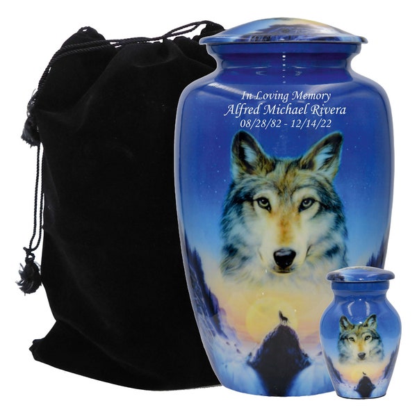 Winter Wolf Cremation Urn, Customized Adult Funeral Cremation Urn with Personalization