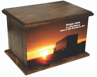 Truck Cremation Urn, Wood funeral Urn,Trucker&#39;s Wooden Urn with custom personalization