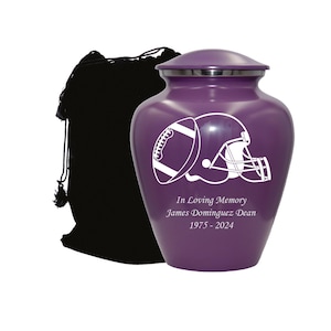Football Urn, Football Lover's Cremation Urn, Customized Human Adult Funeral Urn For Sports Lovers, Personalization on Multiple Colors Purple Style 2