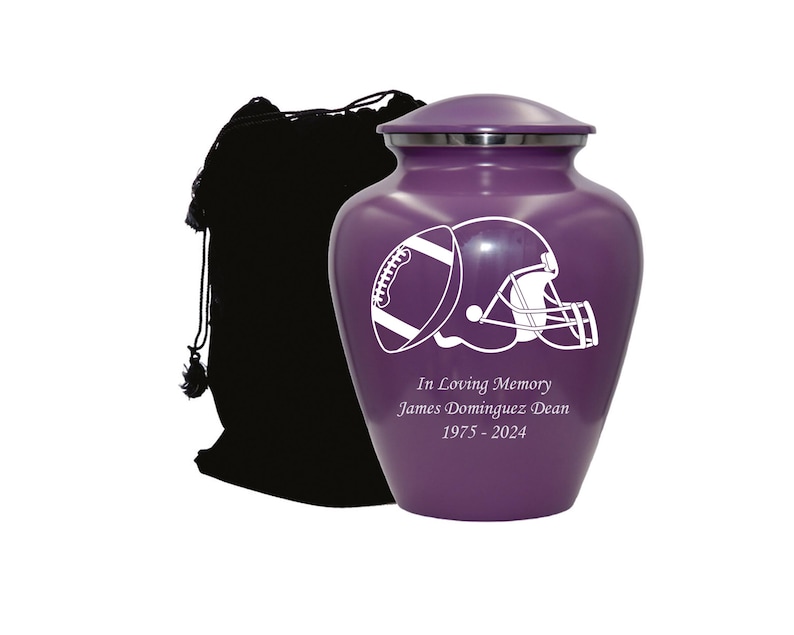 Football Urn, Football Lover's Cremation Urn, Customized Human Adult Funeral Urn For Sports Lovers, Personalization on Multiple Colors Purple Style 2