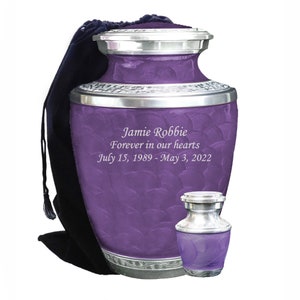 Cremation Urn, Purple Adult Funeral Cremation Urns with Matching Keepsake and Personalization
