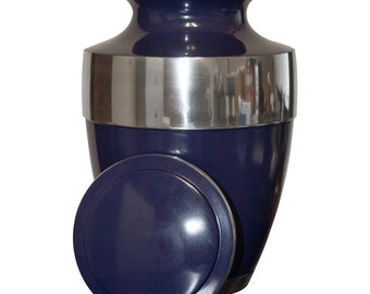 Urna Per Ceneri Umani Blu Mediterraneo – Adulto, In Metallo Lavorato A Mano, Con Coperchio Filettato E 2 Sacchetti In Velluto, Fiala Ricordi Inclusa