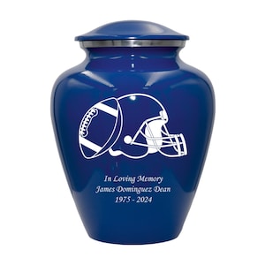 Football Urn, Football Lover's Cremation Urn, Customized Human Adult Funeral Urn For Sports Lovers, Personalization on Multiple Colors Blue Style 2