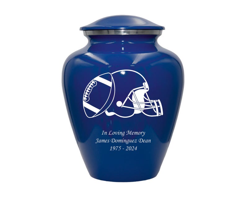 Football Urn, Football Lover's Cremation Urn, Customized Human Adult Funeral Urn For Sports Lovers, Personalization on Multiple Colors Blue Style 2