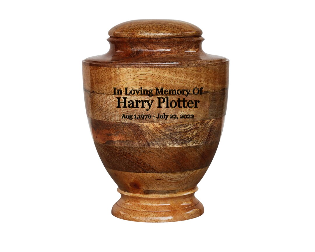 Wooden Funeral Cremation Urn, Hand Turned Adult Size Mango Wood Urns for Human Ashes With