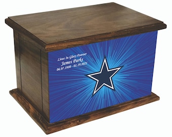 Texas Star Customized Adult Solid Wood Blue Funeral Cremation Urn with Personalization