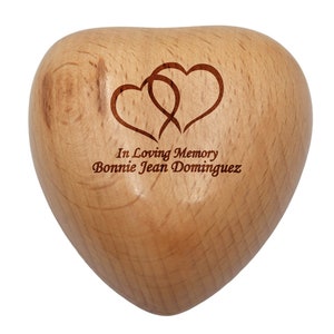 Urna de cremación de madera con forma de corazón, tamaño pequeño, con grabado personalizado