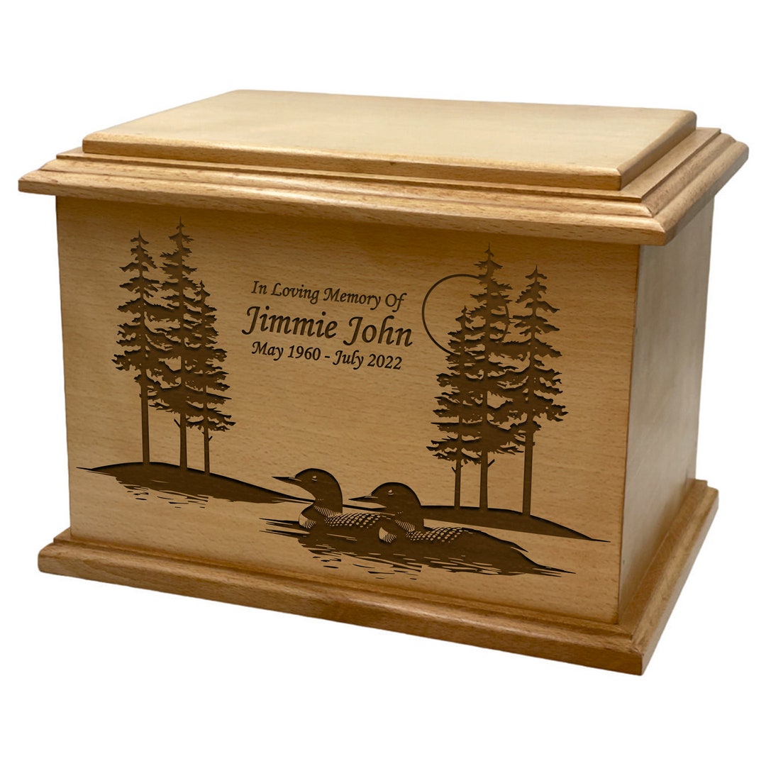 Duck Pond Cremation Urn, Ducks Wooden Funeral Urn, Animal Lovers