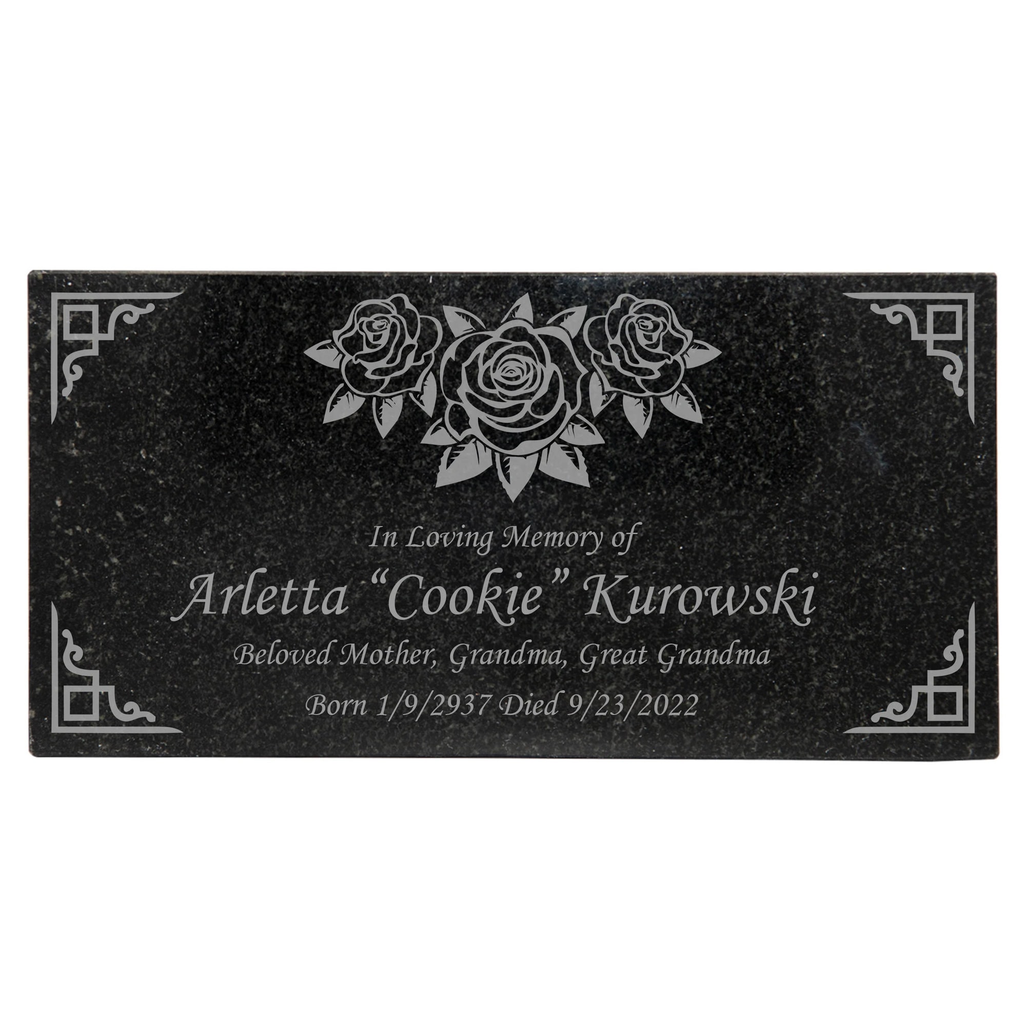 Granite Memorial Plaque, Grave Marker, Rose Remembrance Plaque, Outdoor, Indoor Granite Stone Plaque - Multiple Sizes