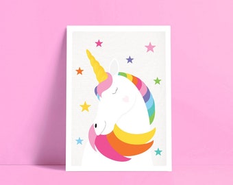 unicorn print canvas or paper | art for girls room decor, children wall art, magical nursery art, rainbow nursery, unicorn nursery for girls