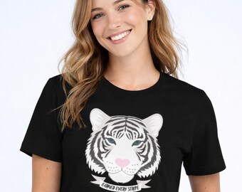 Earned Every Stripe T-Shirt | Tiger Graphic Tee | Strong Mum Gift | Colourful Animal Shirt | Empowering Gift for Her | Mother’s Day Idea
