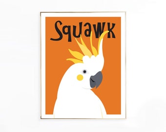 Squawk cockatoo print - Australian Cockatoo Nursery Print on canvas or paper – Fun Learning Sounds for Kids