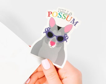 hello possum vinyl sticker - australian animal stickers, laptop sticker, journal sticker, funny illustration planner sticker, diecut sticker