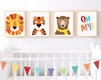 Safari Animal Nursery Print Set | Lion Tiger Bear Wall Art | Baby Shower Gift | Kids Room Decor | Nursery Wall Art Set