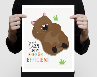 lazy wombat print Australian animal art - Australiana nursery art decor, canvas print art for kids prints, animal print, nursery wall art