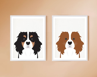 Cavalier king charles spaniel print - dog portrait - spaniel gifts, dog illustration, nursery art animal prints, animal wall art, dog decor