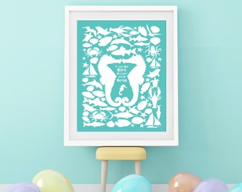 seahorse baby shower guest book print or personalised artwork - custom artwork for baby, beach themed, baby girl nursery art, keepsake print