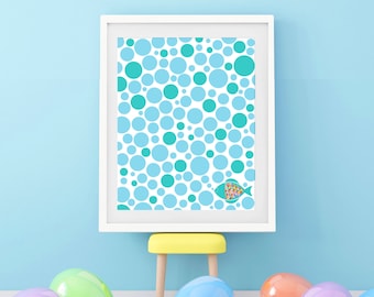 fish signature guest book print for baby shower, new baby or birthday boy or girl - nursery art, fishing theme party, baby keepsake artwork