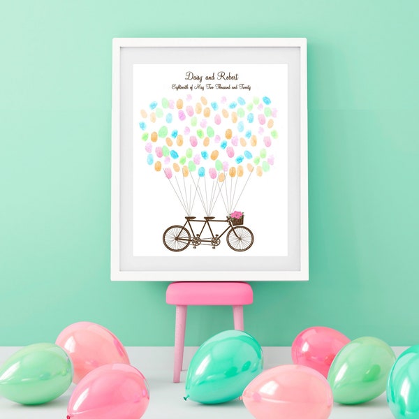 Bicycle Fingerprint Guest Book Alternative | Wedding Keepsake | Tandem Bike Artwork | Customizable Design | Wedding Reception Activity