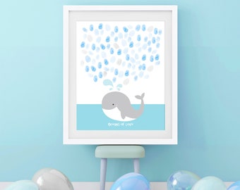 Whale Fingerprint Guest Book Alternative - Baby Shower o Birthday Guest Book para niño - Náutica Nursery Art - Thumbprint Guestbook - Poster