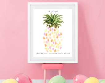 Summer Vibes Pineapple Fingerprint Guest Book - Fun Baby Shower or Birthday Keepsake for Girls & Inspirational Saying - Celebration Keepsake