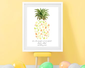 Tropical Pineapple Fingerprint Guest Book - Summer Wedding Alternative - Beach Bridal Shower - Fun Wedding Sign-in - Bridal Shower Activity