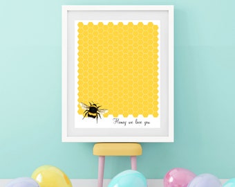 custom baby shower art - bumble bee signature guest book, wedding guestbook bee guest book, bee baby shower print, personlaized art keepsake