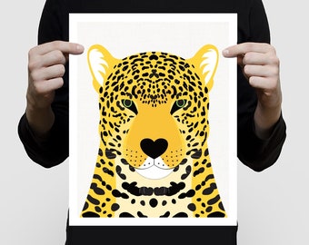 Stylish yellow leopard illustration - jungle nursery art, safari print, wild animals for kids rooms, jungle nursery decor, wild cats safari