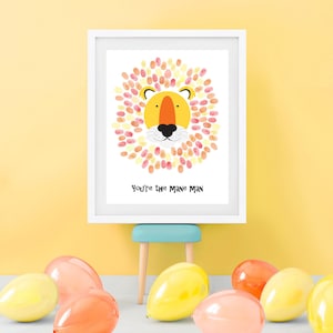 Impresión de libro de visitas con huellas dactilares de león: baby shower, celebración de cumpleaños, arte infantil con temática de safari personalizado, idea linda para el primer cumpleaños de un niño