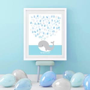 Whale Fingerprint Guest Book Alternative - Baby Shower or Birthday Guest Book for boy - Nautical Nursery Art - Thumbprint Guestbook - Poster