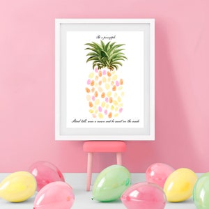 Summer Vibes Pineapple Fingerprint Guest Book - Fun Baby Shower or Birthday Keepsake for Girls & Inspirational Saying - Celebration Keepsake