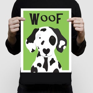 Stampa di cane Woof - Stampa della cameretta del cane dalmata - Suoni colorati e divertenti per imparare per i bambini