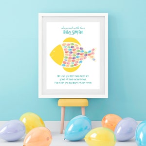 Colorful Fish Fingerprint Guest Book Alternative - Personalized Baby Shower, Kids Birthday or Baptism Keepsake - Cute Rainbow Fish Design