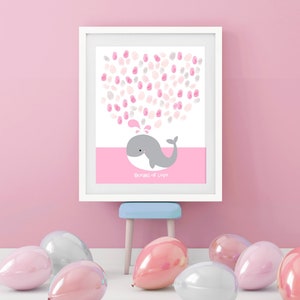 Pink Whale Fingerprint Guest Book Print - Personalised Baby Girl Nursery Art - Fun Baby Shower Ideas - Ocean Animal Baby Shower Decor