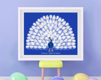 Peacock Wedding Guest Book Alternative - Custom Baby Shower Fingerprint Poster - Personalized Art for Party Reception - Unique Keepsake Art