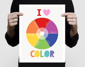 color wheel poster colour print, colourful kids art, nursery art playroom art, rainbow nursery, colourful kids room decor, rainbow art print