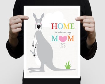 kangaroo print, kangaroo art, gift for new mum / mom, aussie nursery art, australian animal art, australian illustration animal nursery art